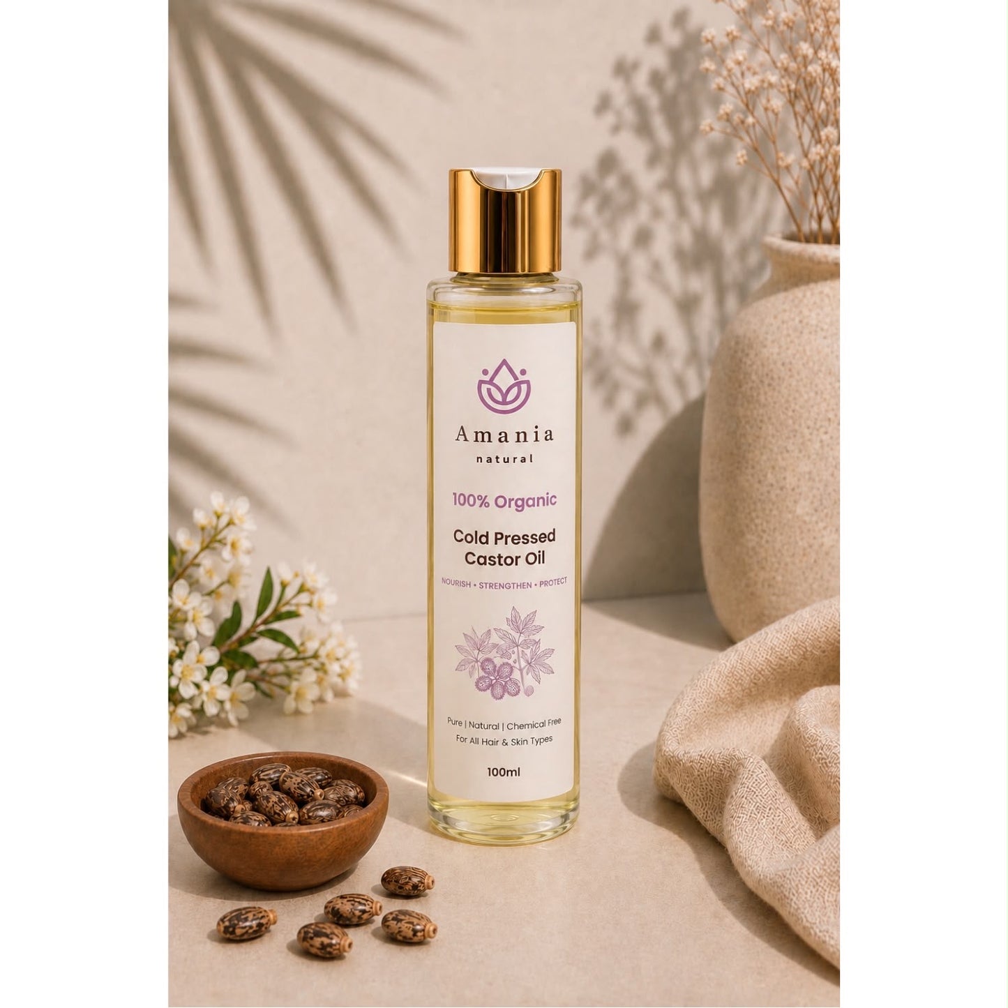 Amania Natural Cold Pressed Castor Oil – 100% Organic | 100ml