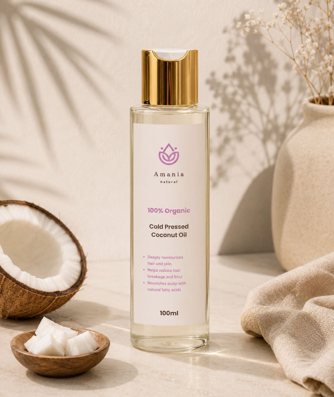 Amania Natural Cold Pressed Coconut Oil – 100% Organic | 100ml